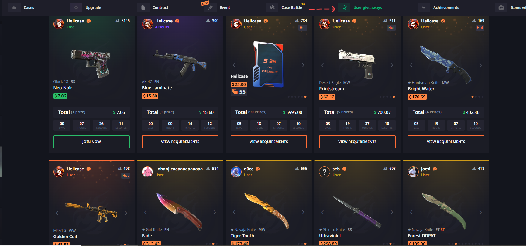 Hellcase Users Giveaways 